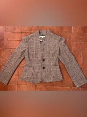 Vintage (2005) Wool Blend Banana Republic Brown Plaid Blazer w/Pockets Size 8